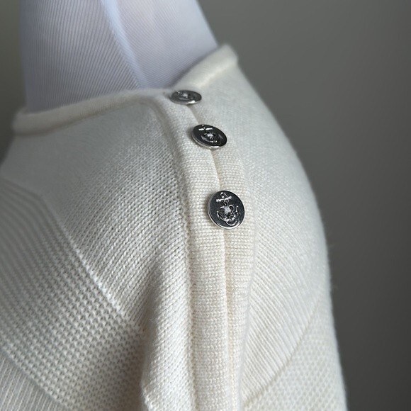 TALBOTS Ivory Knit Poncho Style Sweater Lambswool/Nylon 3/4 Sleeve Size M - Picture 7 of 13